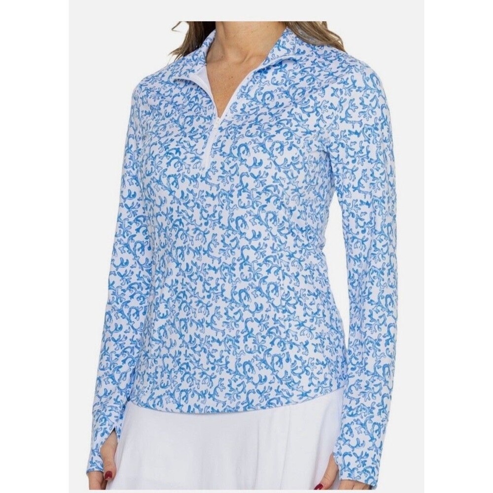 Tommy Bahama 1/4 Zip Pullover Top  XS  Aubrey Blue Coral IslandZone Golf Tennis